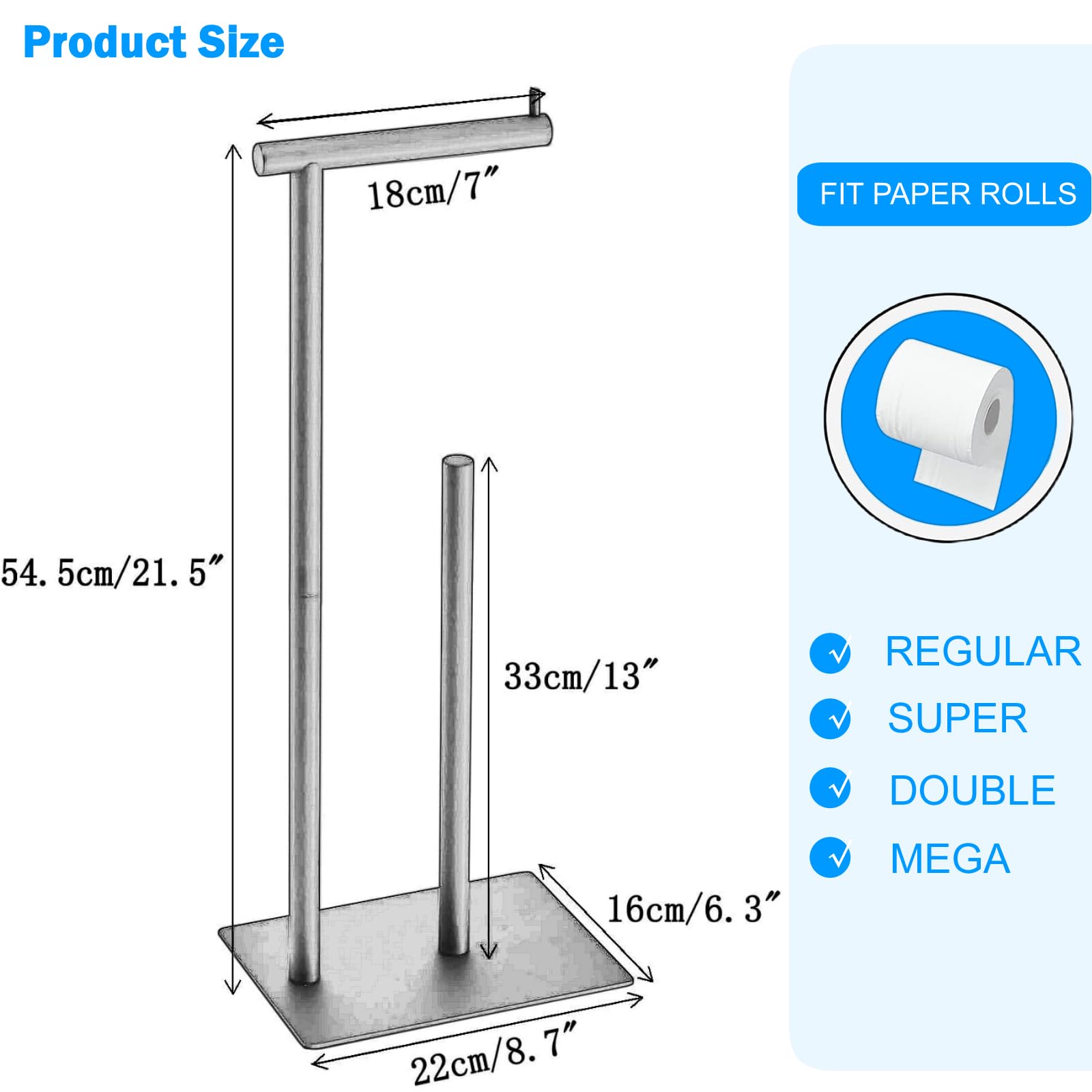 Porta Carta Igienica Autoportante FFK In Acciaio Inox 304 Oro, Con Contenitore, Altezza 54,5 Cm
