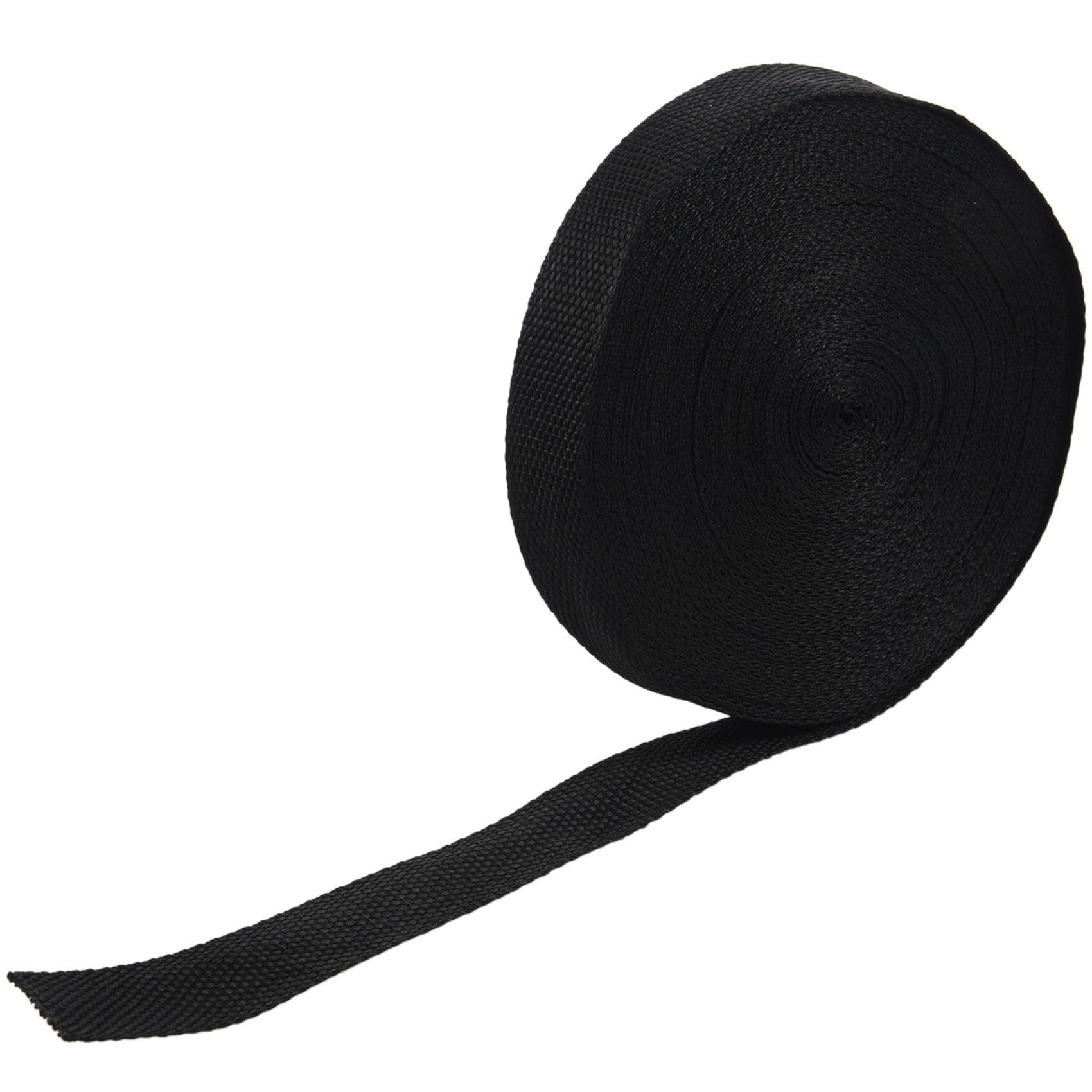 Tassteen 6pcs 25mmx20m Roll Nylon Tape Strap for Webbing Bag Strapping Belt Making DIY Craft - Black