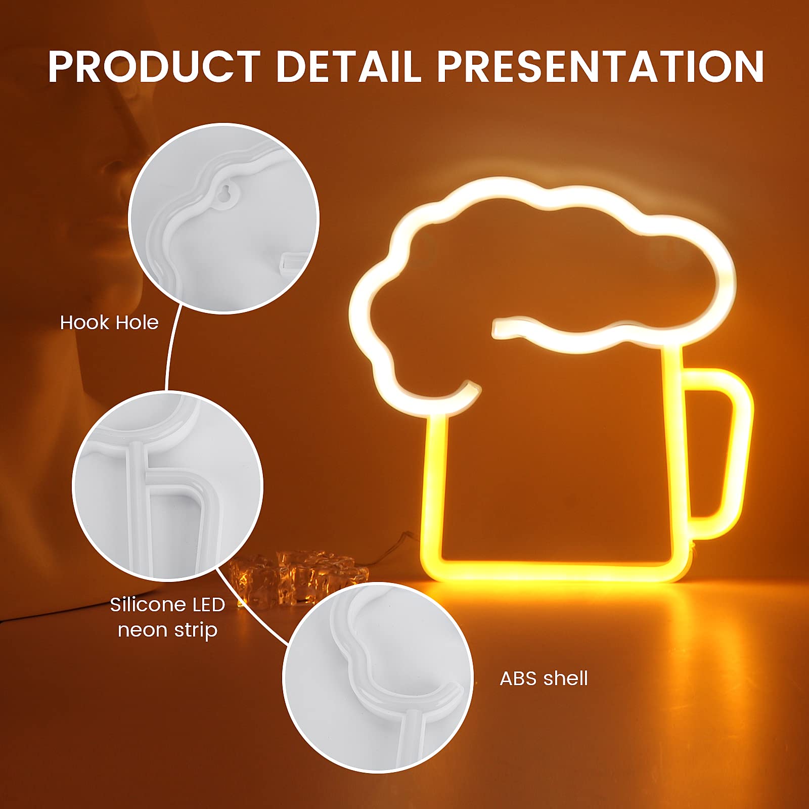 LUFEIS Insegna Luminosa LED Bar, Luce Al Neon, Bianco Caldo, Alimentata Tramite USB o Batterie, Accessori per Partito Sbarra Club Matrimonio Compleanno