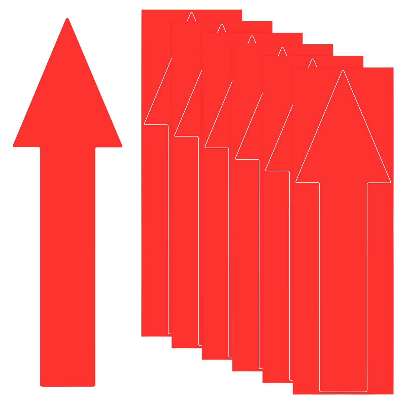 M METERXITY 6-Pack Arrow Sticker, 12 x 4 Inch/ 300 x 90 mm PVC Waterproof Self-Adhesive Directional Arrows Removable Directional Floor Decal Stickers for Wall Marking/Road Sign [Red]