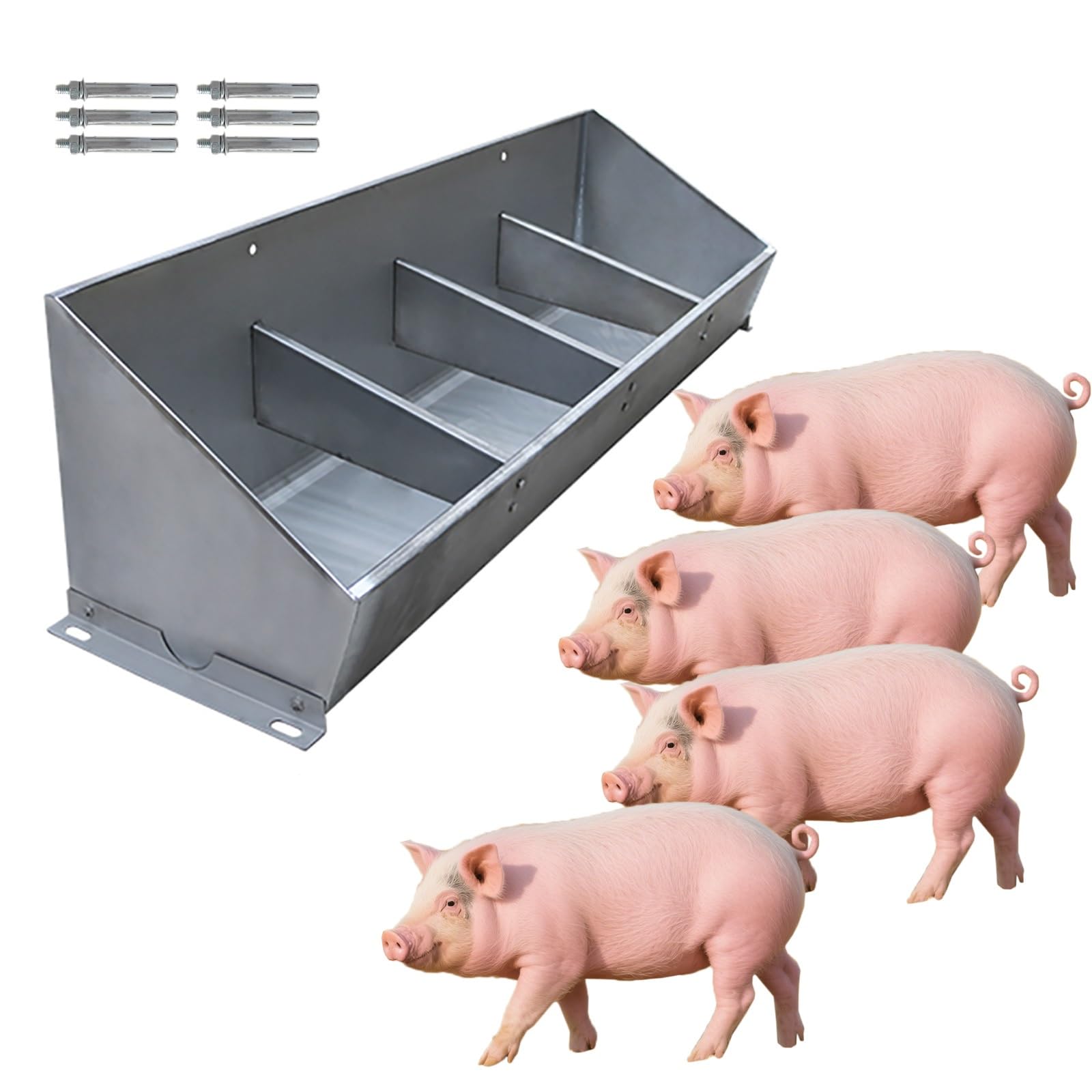 ERRULAN Große Schweinefütter für den Außenbereich, strapazierfähig, 1,2/1,5/2 m Langer Edelstahl-Schweinetrog, Viehfütterer für die Fütterung von bis zu 4/5/7 Schweinen(150cm/5bit)