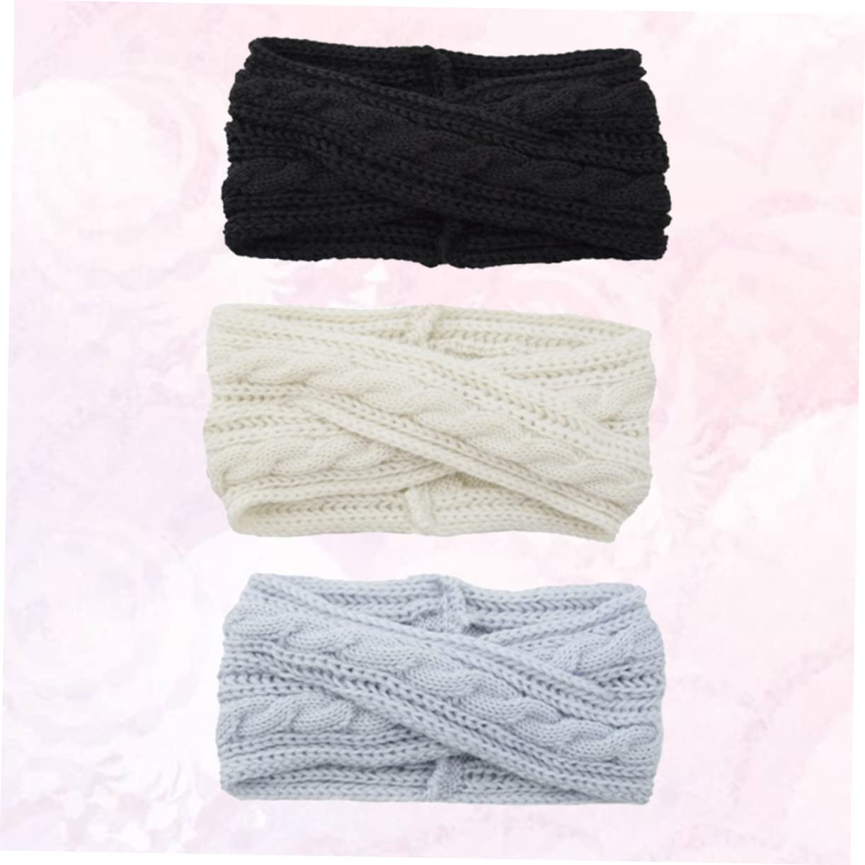 FRCOLOR 9stücke Teiliges Strick-woll-haarband Für Damen Elastisches Stirnband Schwarz Weiß Und Silber Haaraccessoire Für Winterspaß Und Sportaktivitäten