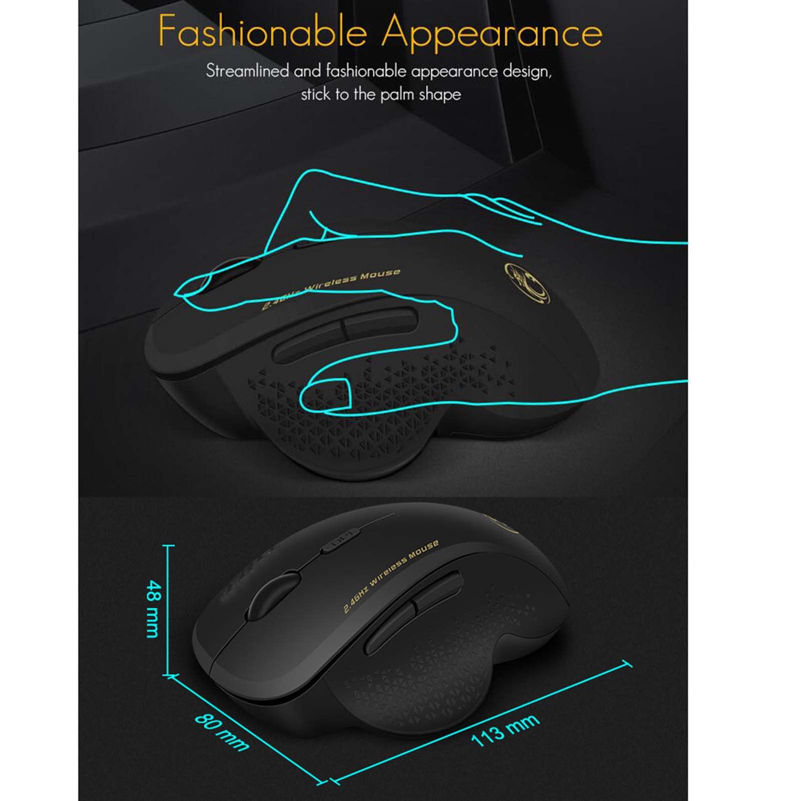 JUSHZ Souris sans Fil Ergonomique Gamer Gaming Photoélectrique USB 2.4G PPP Réglable Brancher Et Utiliser Cadeau (113X80X48mm,Black)