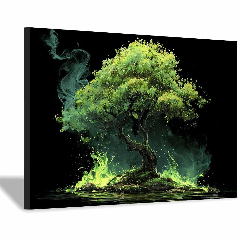 HOQIU Wall Pictures Vintage Blue Tree tree poster, landscape wall art, for Living Room Bedroom Bathroom.(Multicolor)-70x100cm Framed