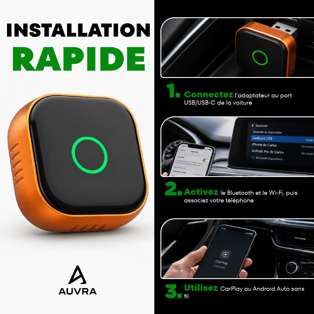 Carplay sans Fil pour Voiture Adaptateur Android Apple Bluetooth WiFi USB C Mini Car Play 2026 Auto Wireless Connexion Stable Accessoire Interieur SwiftLink SE Max