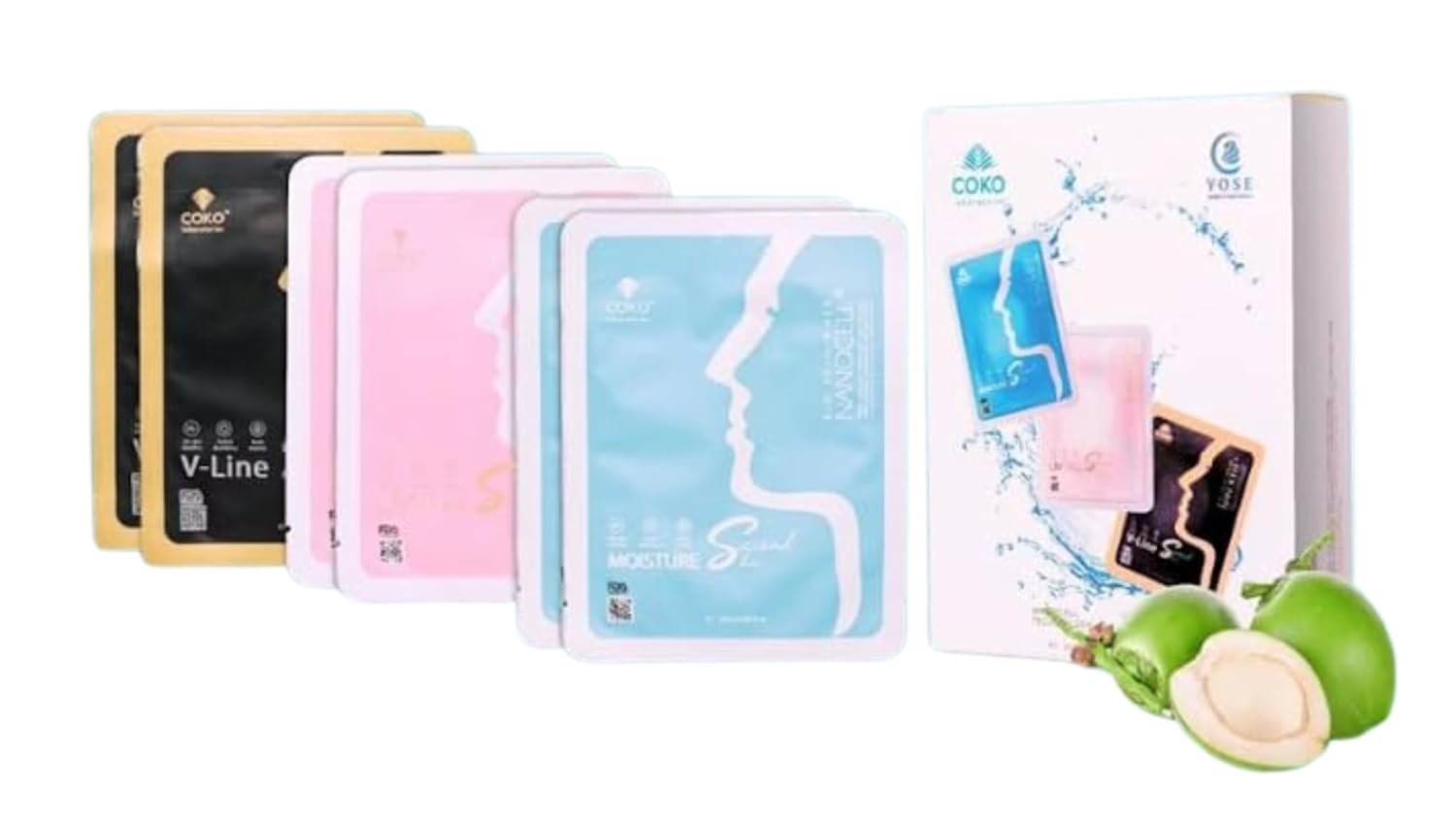 Yose Bio Mask Vegan Coconut Water Mask Sheet Hydration and Moisture Skin Rejuvenation Revitalization and Brightening Anti Aging Mat Na Sinh Hoc Yose Bio - (6 Packs/Box)