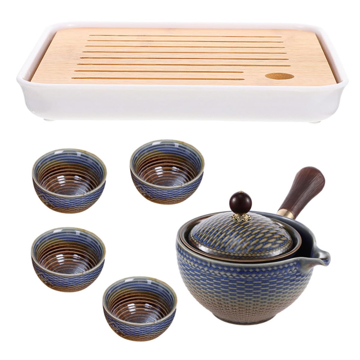 Juego de té de viaje portátil de cerámica con bandeja de bambú para reuniones