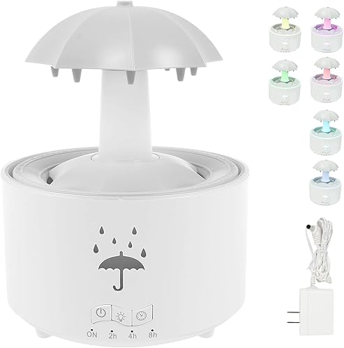 Humidificador de paraguas de lluvia para dormitorio, difusor de aceite esencial con luces LED de 7 colores, humidificadores de aire, humidificador