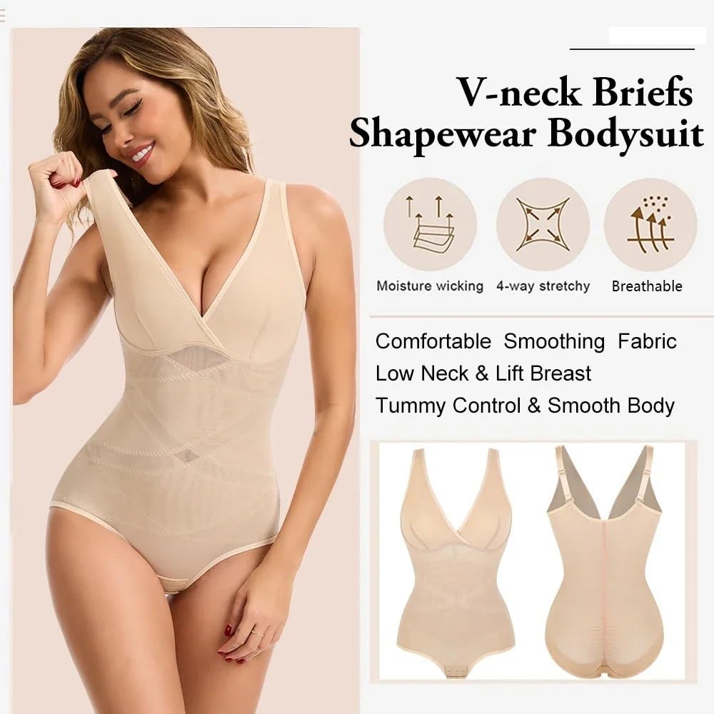 Genérico Fajas De Mujer Body Body Shapewear for Mujer Control de Barriga con Cuello en V Diseño Cruzado Butt Shaper Invisible