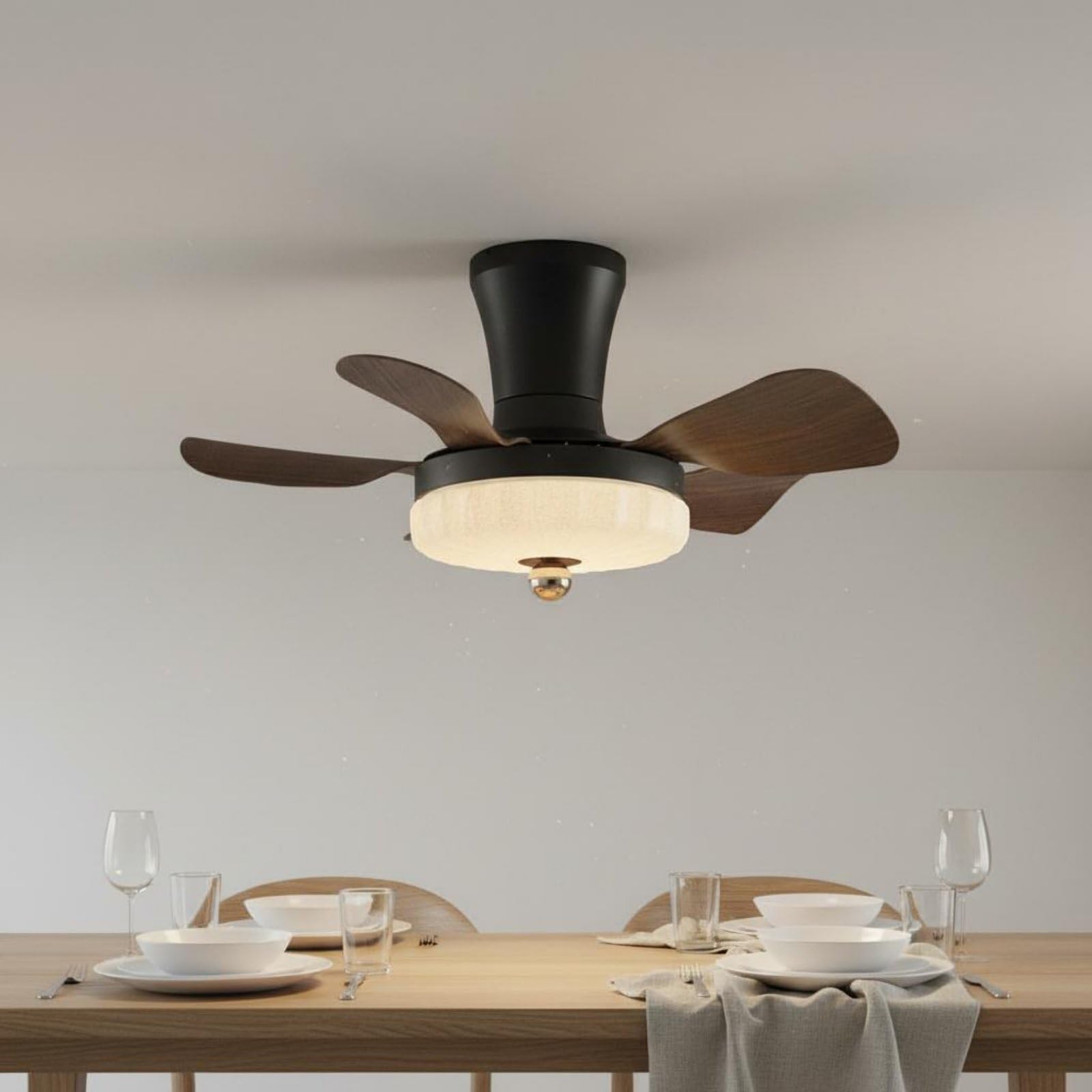 F Fityle Ventilador de Techo con Luz Lámpara Ventilador Plafón Iluminación LED Aletas Madera y Cuerpo de Hierro Dimmable para, 28 Pulgadas, Modelo 3001, Atenuación Continua, Control Remoto
