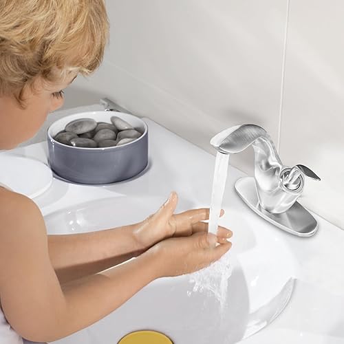 Miniatura 8 de Grifo de lavabo de baño, moderno grifo de baño de níquel cepillado, grifo de baño de latón macizo de una sola manija para fregadero de 1 agujero,