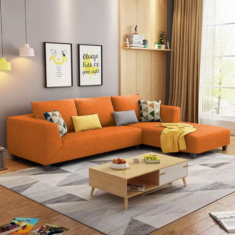 Image of Galib RHS 4 Seater L Shape Sofa Set for Living Room (Orange Fabric)