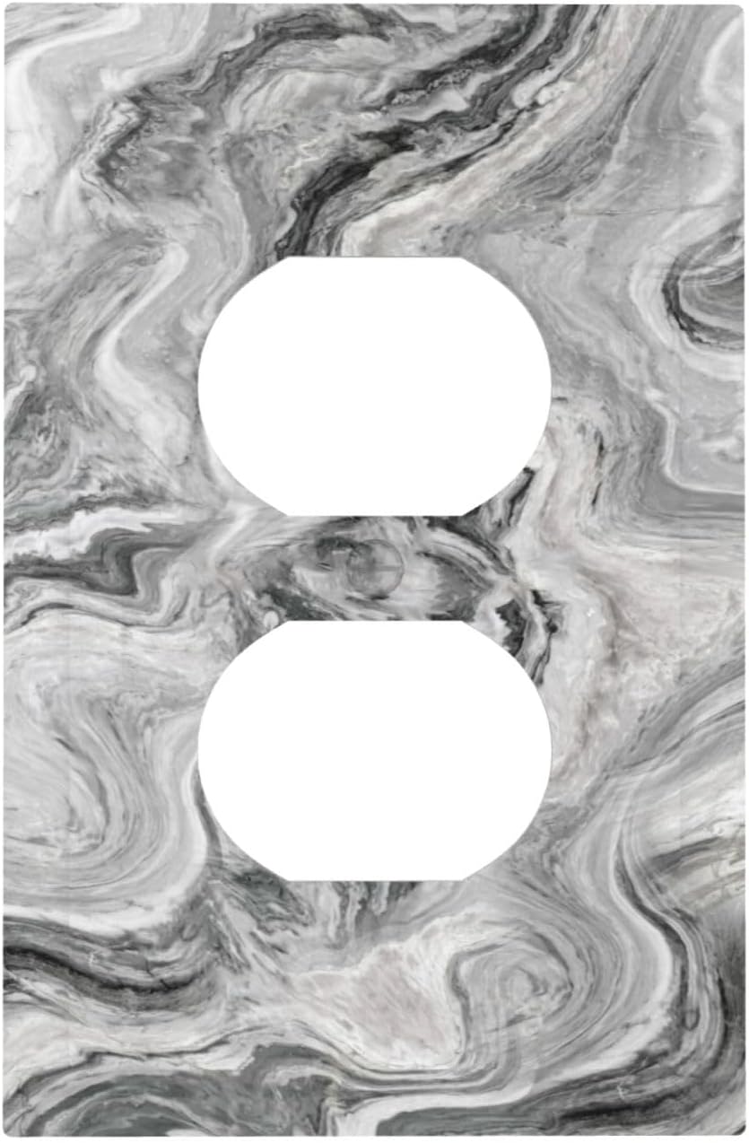 Beautiful Grey Marble Texture Simple Abstract Print Outlet Covers 1 Gang Duplex Light Switch Cover Decorative Switch Plates Electrical Receptacle Faceplate Wall Plate for Bathroom Kitchen Decor