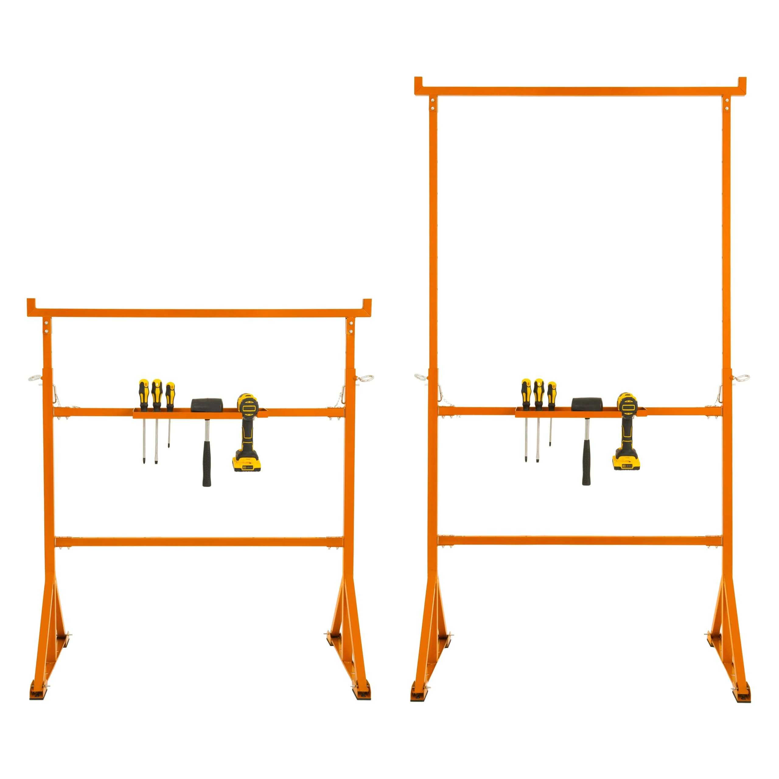 2 Supports Tréteaux de Maçon Chantier en Acier Portable Table Établi de Travail Hauteur Réglable 105,5 à 185,5 cm Pieds Antidérapants Capacité de Poids 200 kg [Crochets & Plateau Porte-Outils INCLUS]