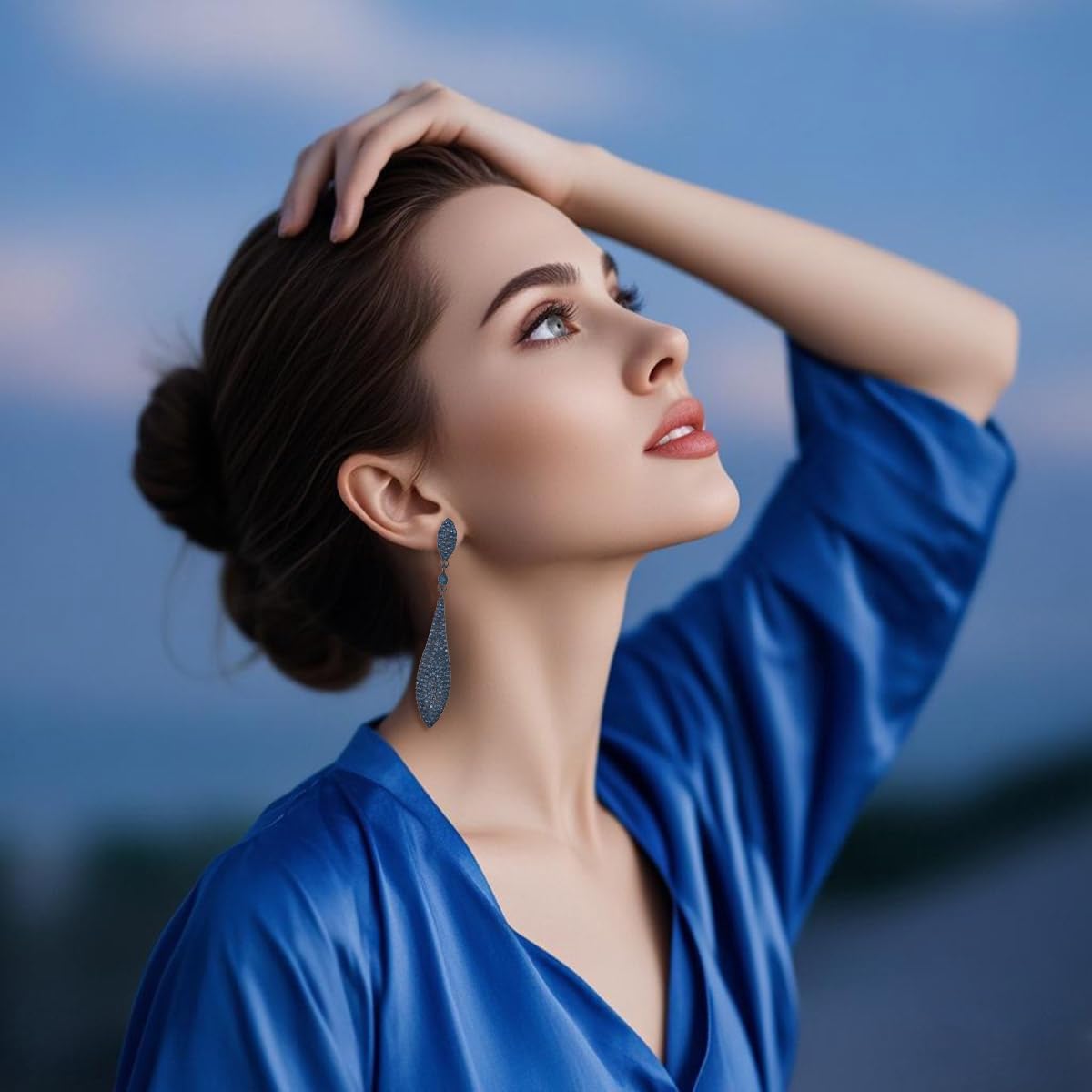 Rhinestone Statement Earrings Double Waterdrop Earrings Cluster Crystal Drop Dangle Earrings Prom Party Wedding Earrings for Women - Image 2