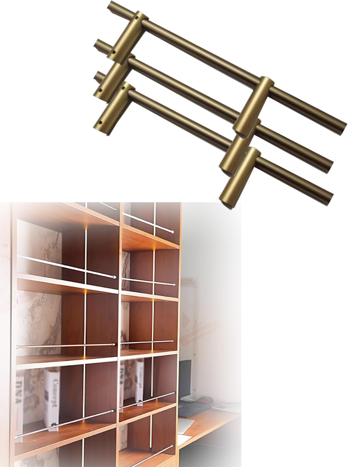 Gold Aluminum Alloy Decorative Rods for Wine Cabinet - 110cm Round Shelf Support Strips, 3-Pack Wood Shelf Guard Rails, Stylish Home Decor Accessories