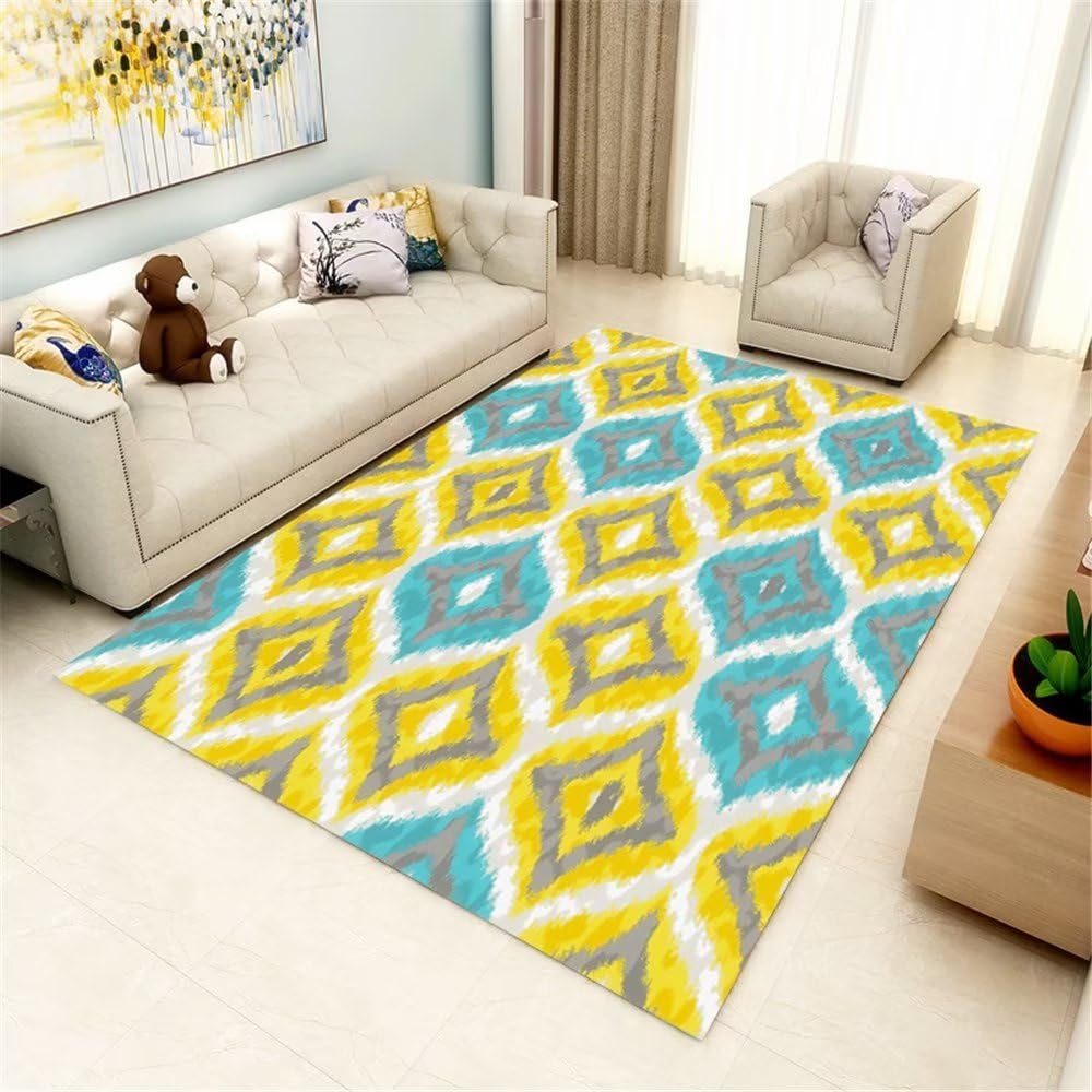 Tapis doux jaune motif abstrait élégant 160x200cm pour intérieur moderne