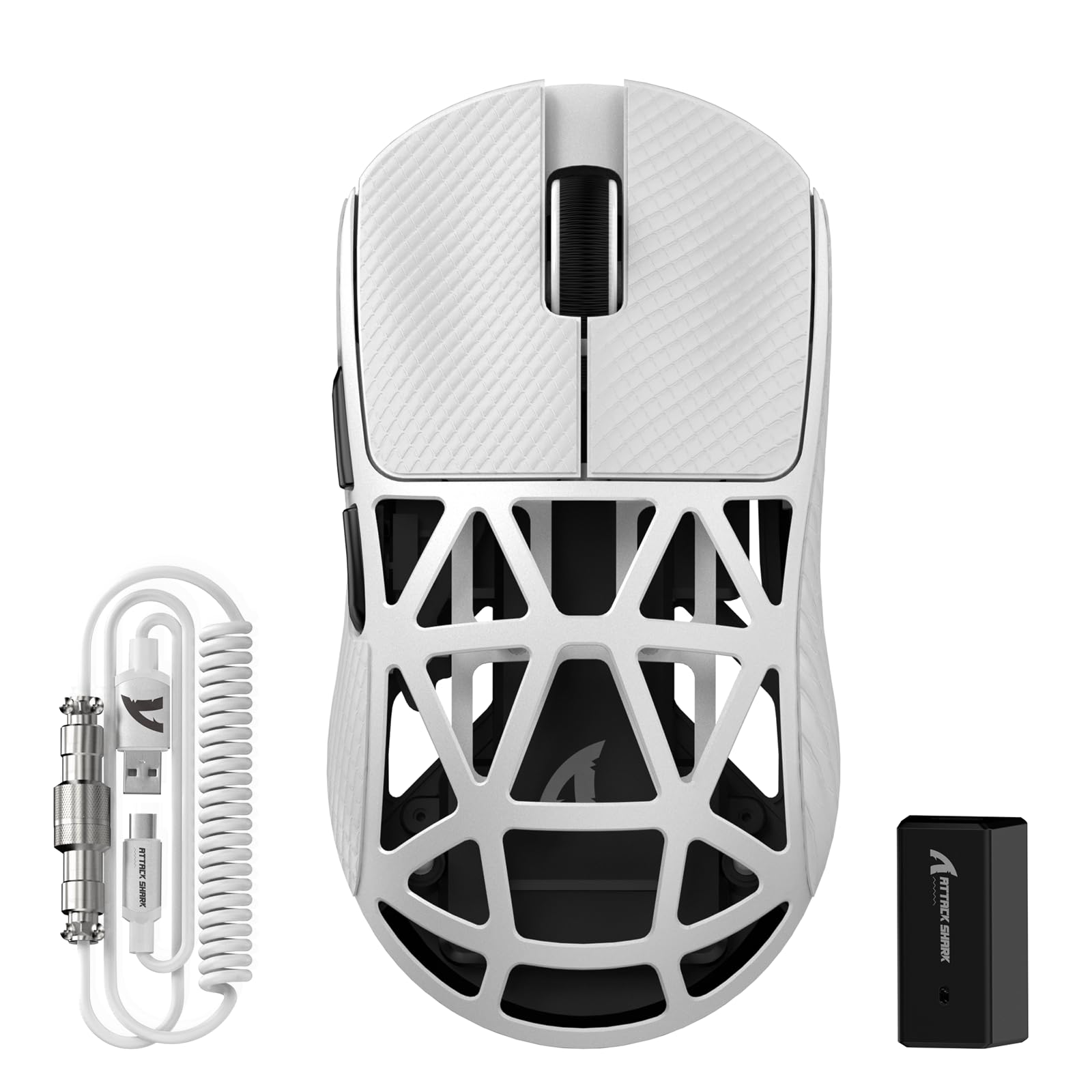 ATTACK SHARK R2PRO 45g Superlight Ratón de Aleación de Magnesio, Sensor PixArt PAW3950, 42000DPI Ultraligero Mouse, 8000Hz Sondeo inalámbrico, Cableado/2,4G/BT, con Cable en Espiral, PC/Mac, Blanco