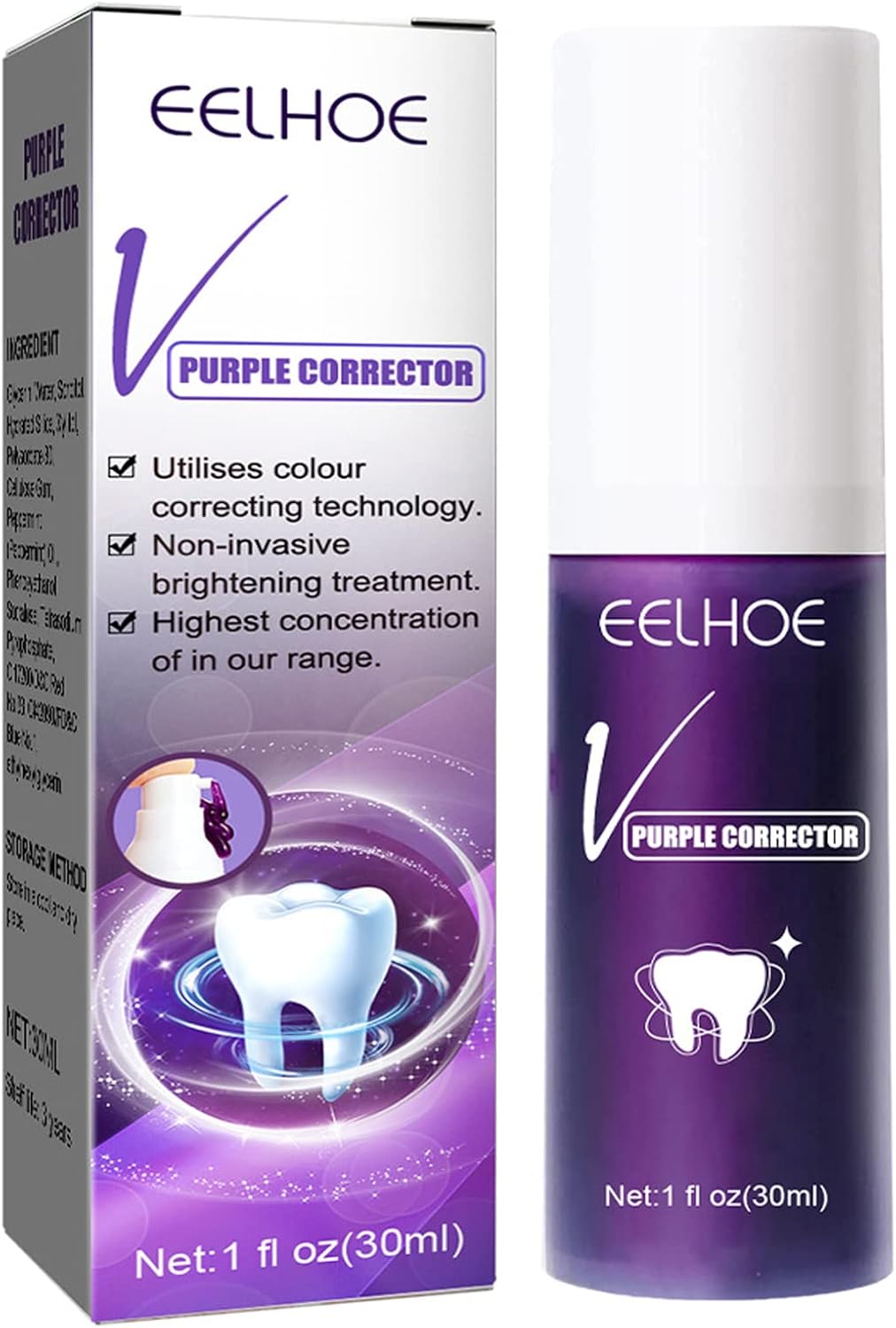 Teeth Whitening Toothpaste, Purple Toothpaste, Stain Remover Toothpaste, Colour Correcting Toothpaste, Purple Teeth Whitening, Strong Cleaning Power Natural Stain Remover Refreshing (1PC)