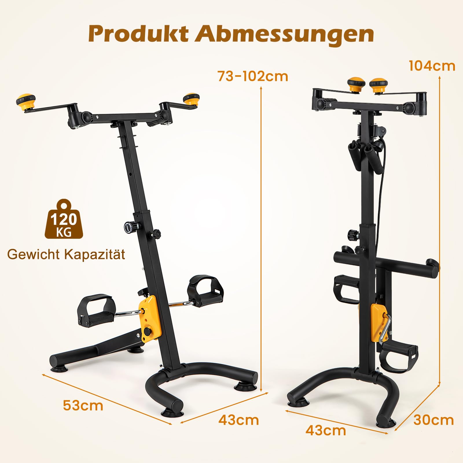 COSTWAY trener ramion i nóg, rowerek domowy z pedałami Mini Stepper Fitnessbike, 9-stopniowa regulacja & 53 x 43 x 73-102 cm, idealny dla seniorów
