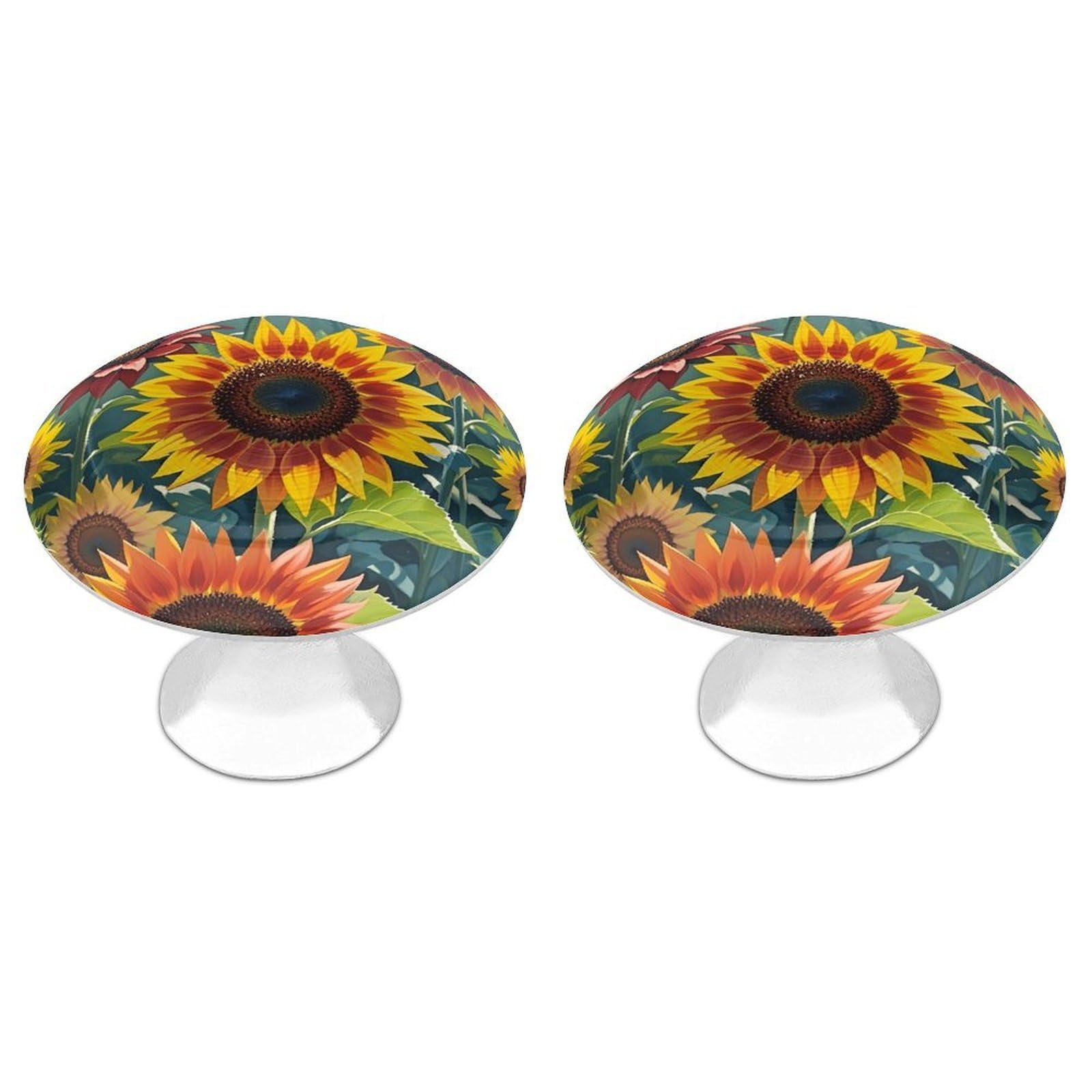 Vstadank Style Red And Yellow Sunflowers Drawer Knob Nice Bathroom Cabinet Knob Round Cabinet Pull Stainless Steel Cabinet Handle Circle Drawer Handle Modern Drawer Pull For Wardrobe Cupboard 2 Pcs