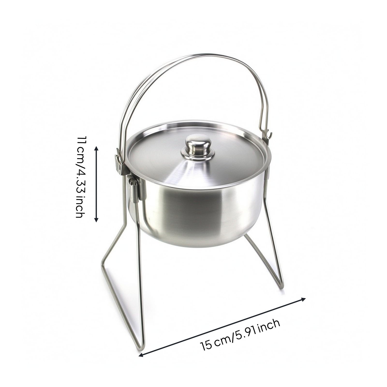 Baoblaze Casserole de Plein Air Pot Marmite Gamelle en Acier Inoxydable 304 avec Couvercle Arquée Conçue pour la sur Trépied pour Cuisson au