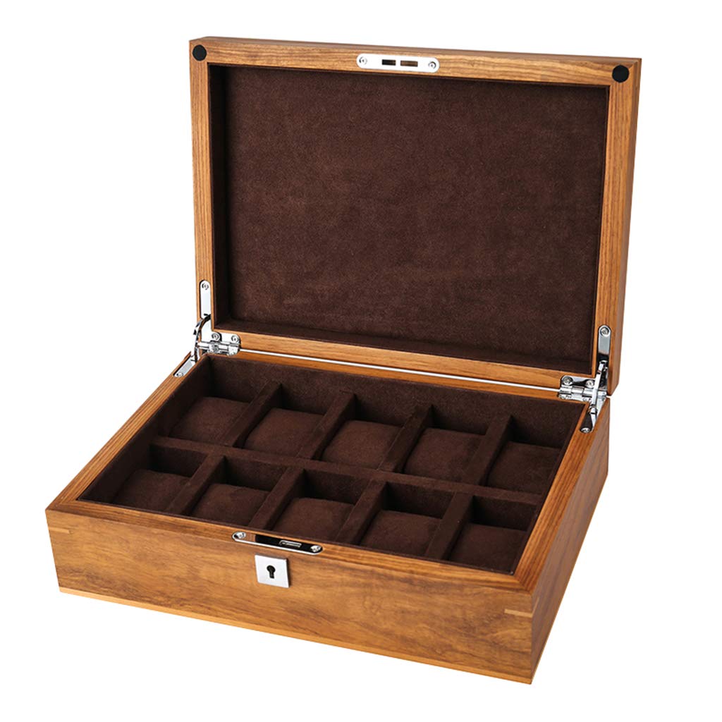 Scatola da 10 scatoline di Legno Caso con Serratura di Blocco di Metallo Superiore di Vetro dell'esposizione dei monili Collection dell'organizzatore di immagazzinaggio