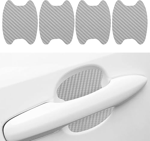 ASUBHA 4 calcomanías para manija de puerta de automóvil, fibra de carbono 3D antiarañazos, protector de taza de puerta de automóvil, textura de