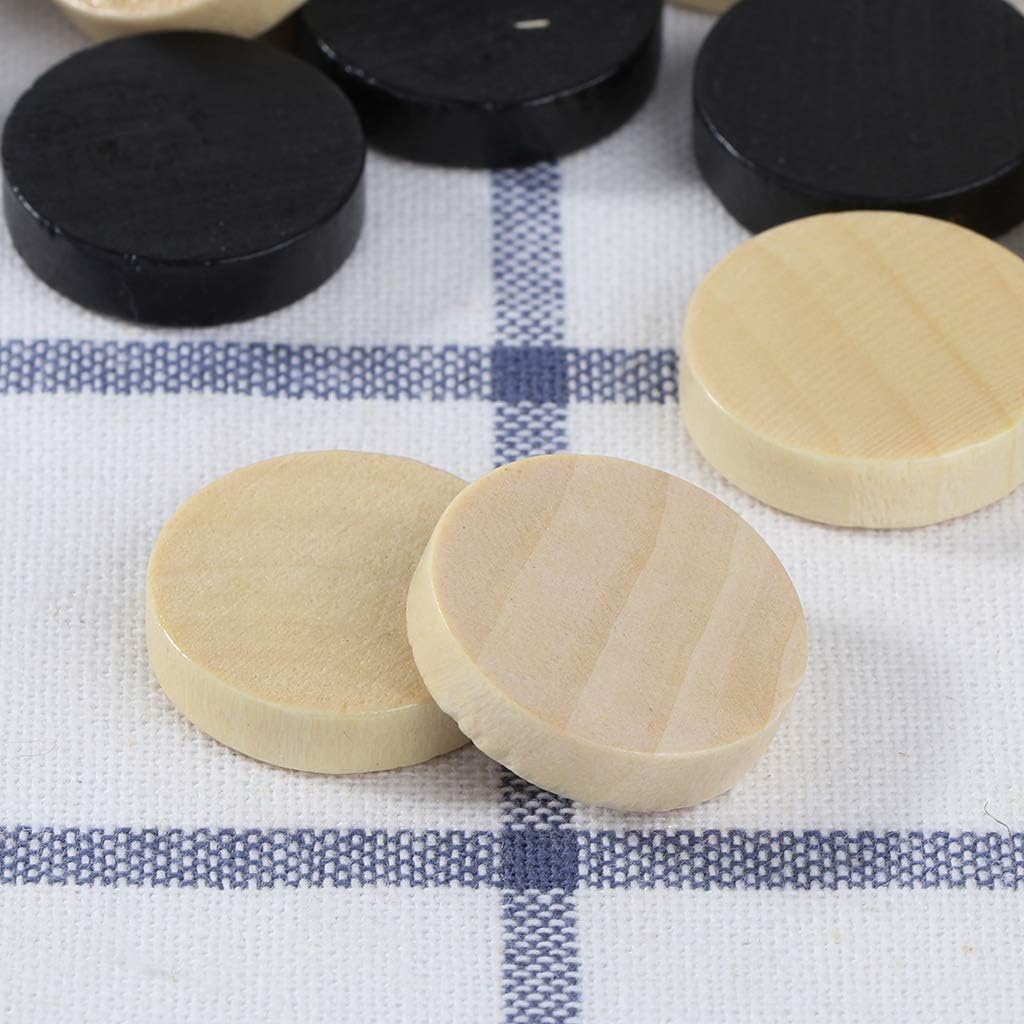 MOMOJIA 30pcs Wooden Draughts Checkers Backgammon Chess Pieces for Kid Board Game 2 Dice