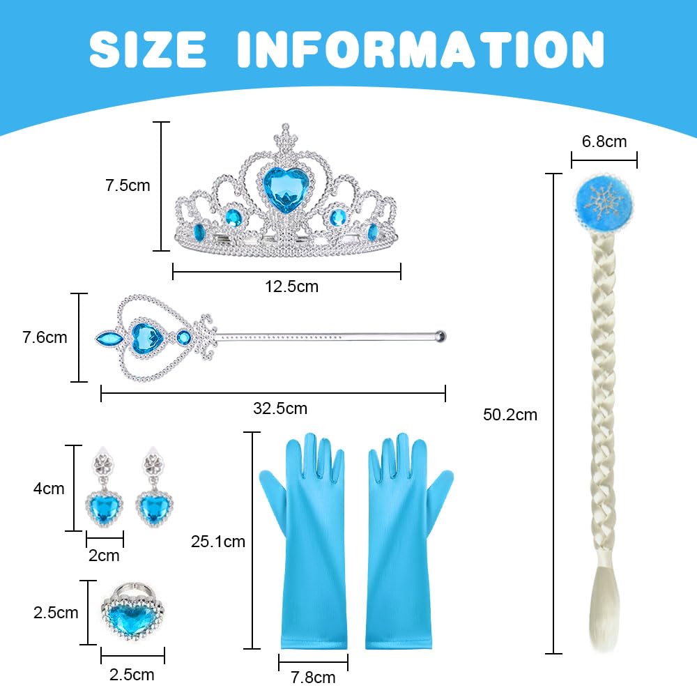 Vicloon Elsa Costume, Set da Principessa Elsa Corona Bacchetta Guanti Treccia, Ragazze Elsa Principessa delle Neve Abiti Partito Vestito Costume