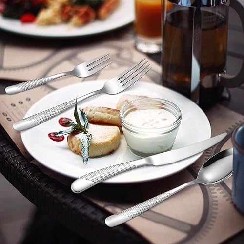 Miniatura 3 de Modern Silverware - Juego de cubiertos martillados de acero inoxidable de 20 piezas para 4 personas, incluye tenedores, cucharas, Kinves, utensilios