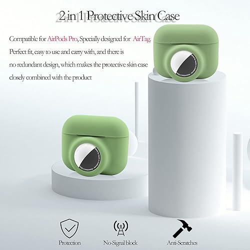 Miniatura 4 de Juego de funda protectora 2 en 1 compatible con Airpods Pro y Airtag, funda de silicona para rastreador GPS, suave a prueba de golpes, antiarañazos,
