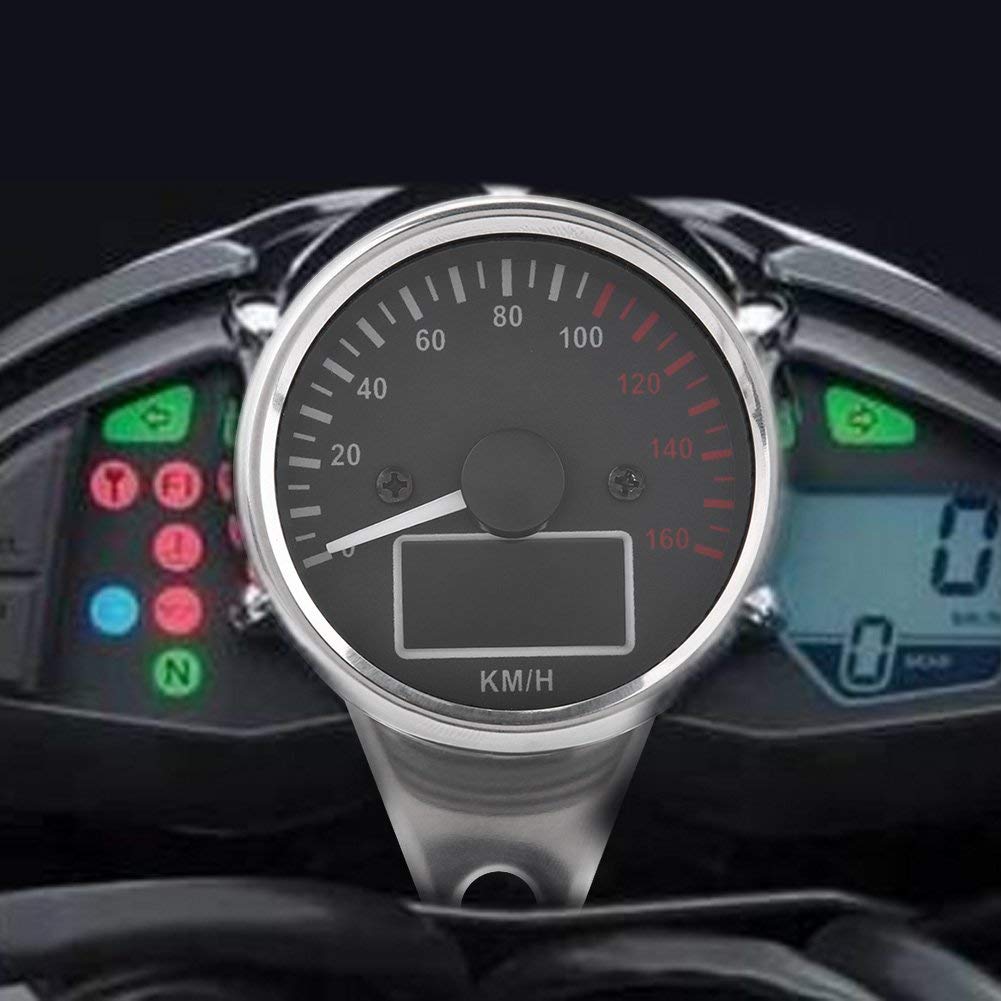 KIMISS Velocímetro digital LED LCD para moto, universal 0-160 km/h, cuentarrevoluciones cronometro, cromado retro, pantalla clara y fácil instalación