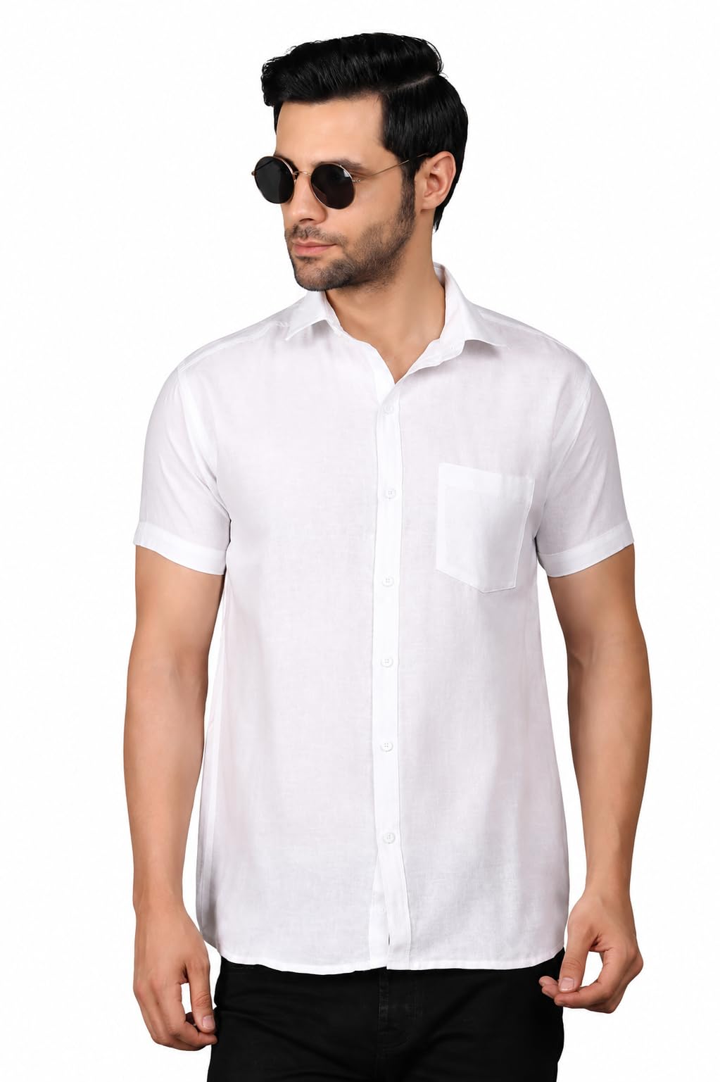Men's Pure Cotton Half Sleeves Plain Solid Casual Shirt-image-40