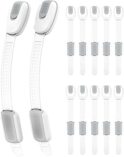 12 Packs Cabinet Locks Baby Proofing, Child Proof Cabinet Locks with 3M Adhesive, No-Drill Child Safety Cabinet Lock, Flexible for Drawer, Door, Fridge, Trashcan, Toilet Seat, Pantry