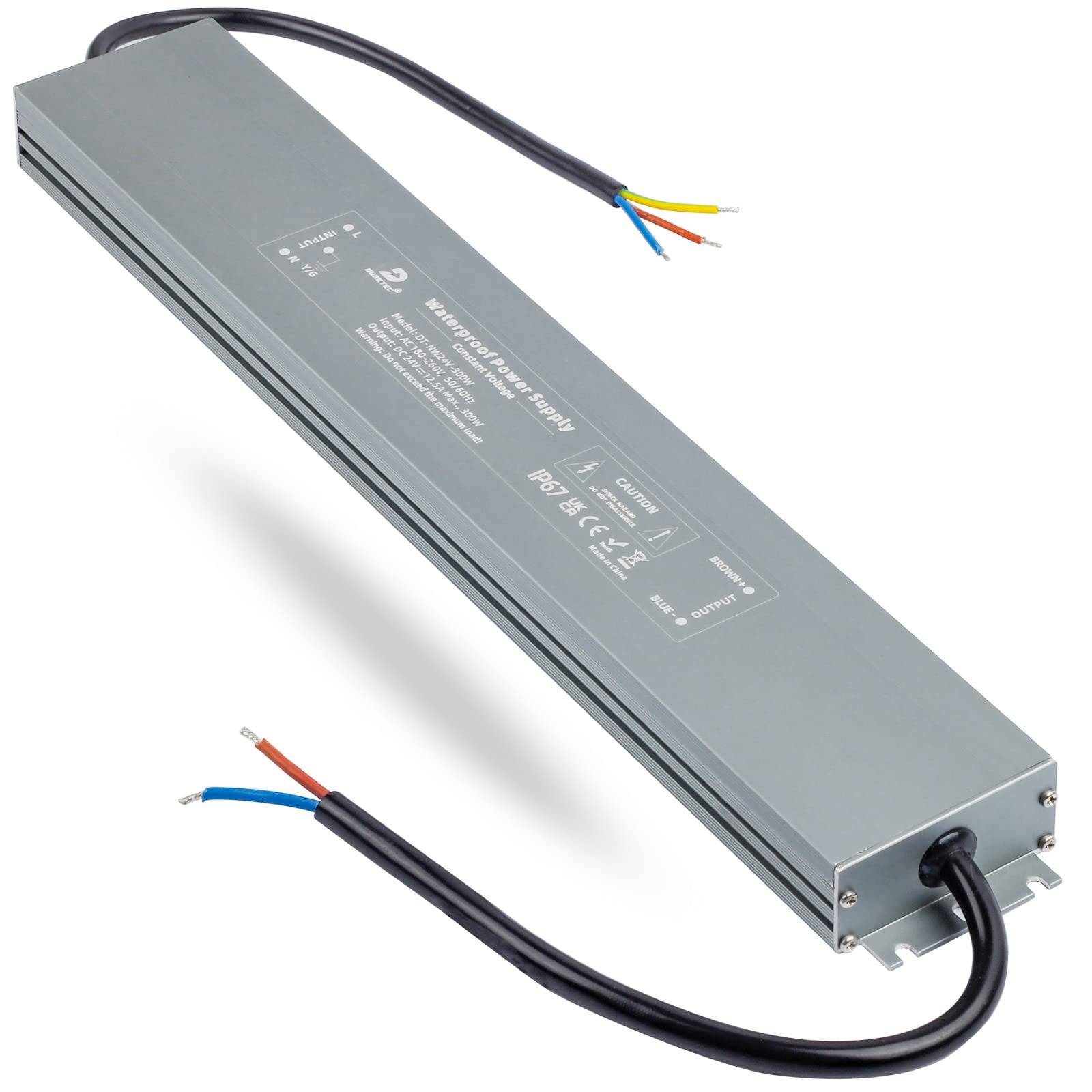 DUSKTEC Outdoor LED Transformer 24V, Waterproof Driver 240V to 24V DC, IP67 Power Supply 300W 24 Volts Constant Voltage for LED Strip Lights, Garden Lamps and G4, MR11, MR16 Bulbs