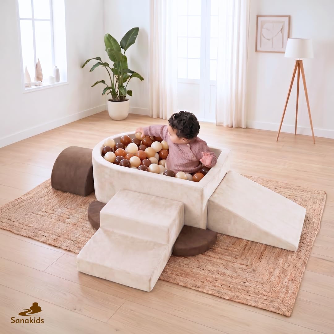 Juego de 6 unidades de espuma con piscina de bolas (bolas no incluidas), módulo motricidad para bebé, con fundas de terciopelo extraíbles y lavables, juguete educativo