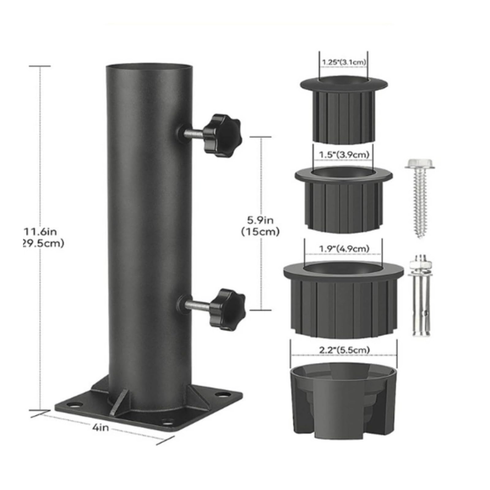 Colcolo Base di Supporto Esterno Porta Ombrellone Supporto Staffa Staffaggio Staffatura in Acciaio con Ghiere Stringitubo E Boccole Intercambiabili Adatta a Terrazze Giardini Campeggio