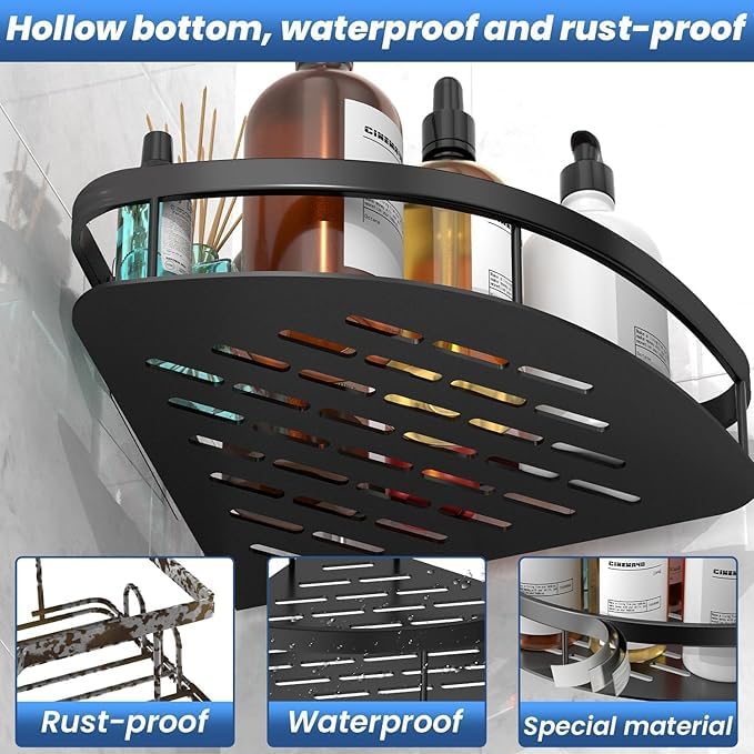 Image of Pack of 2Aluminum Bathroom Corner Shelf for Wall,rustproof, Nail-Free, No Drilling Organizer Holder, Bathroom Shelf for Wall Stand for Corner Holder, Washroom & Bathroom Accessories.