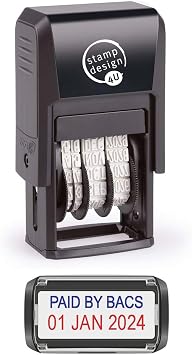 Self Inking Changeable Date Stamp - Paid by Bacs Date Stamp in Blue and Red Ink