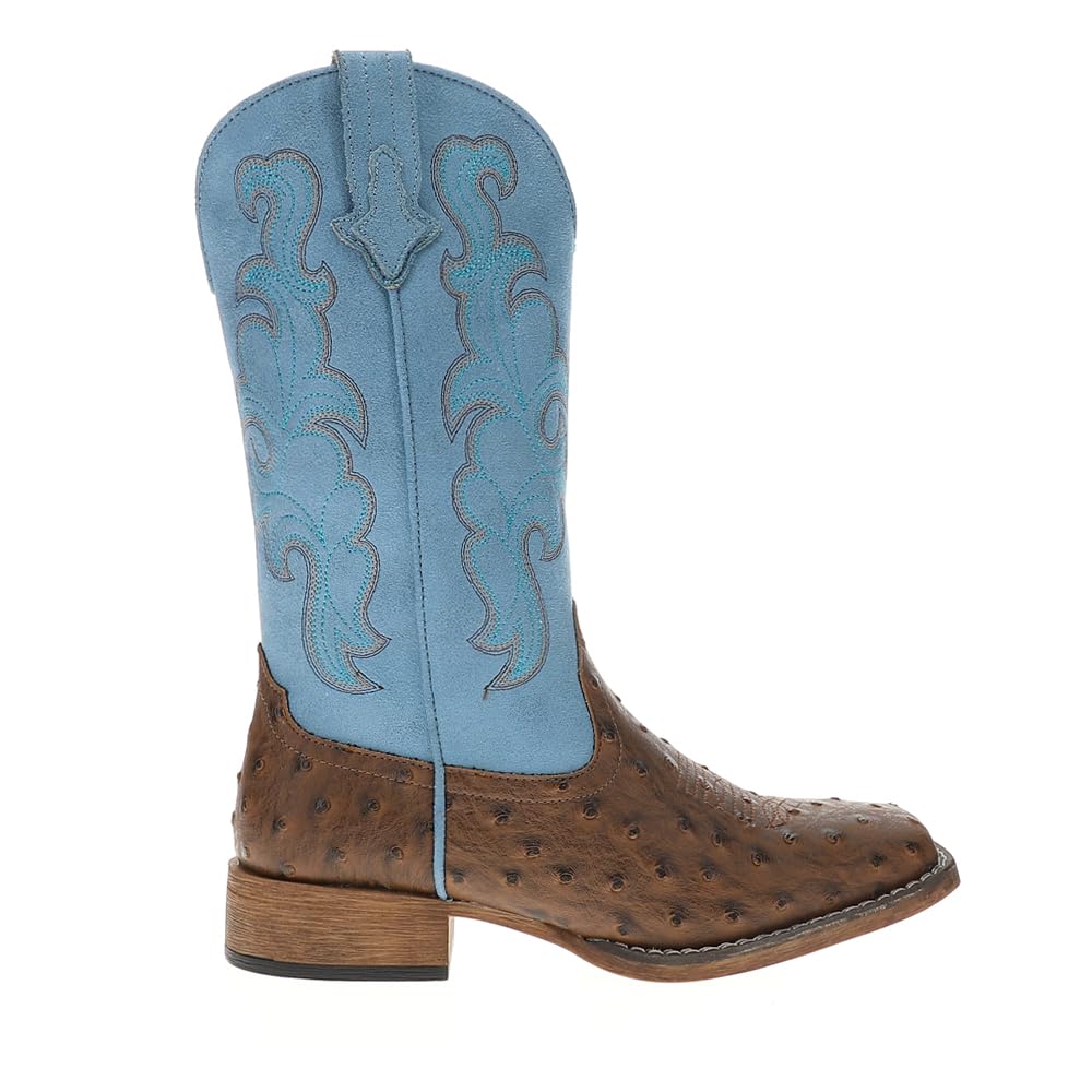 Roper Womens Classic Ostrich Print Square Toe Casual Boots Mid Calf Low Heel 1-2 - Brown