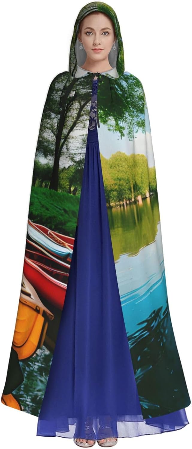 SSIMOO Lake with Boats Canoes Park Eye-Catching Cosplay Costume Cape for Women - Unisex Vampire Cloak for Halloween.