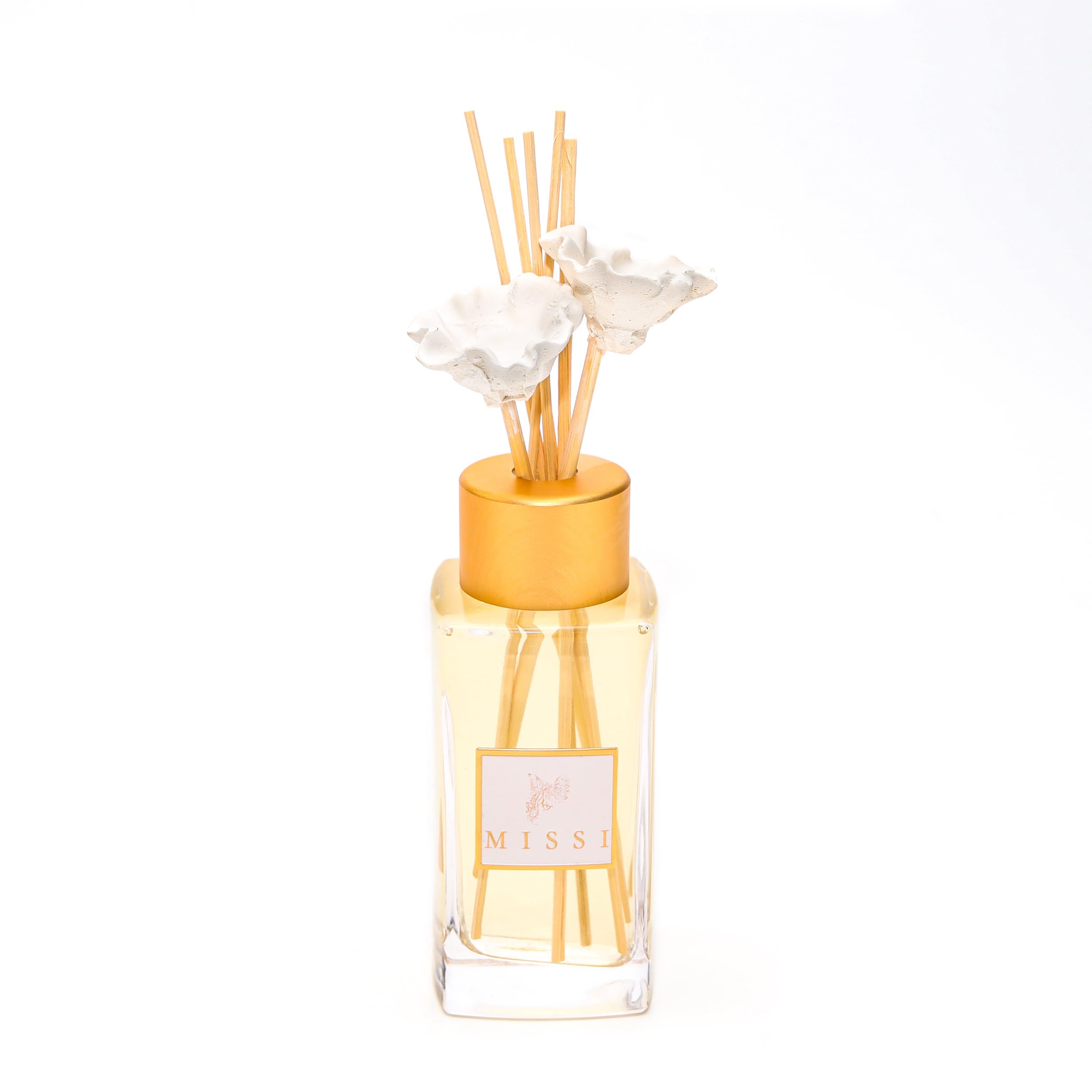 MİSSİ 180 ml Kare Şişe Ekru Çiçek Bambu Çubuklu Vanilya Sandal Oda Kokusu