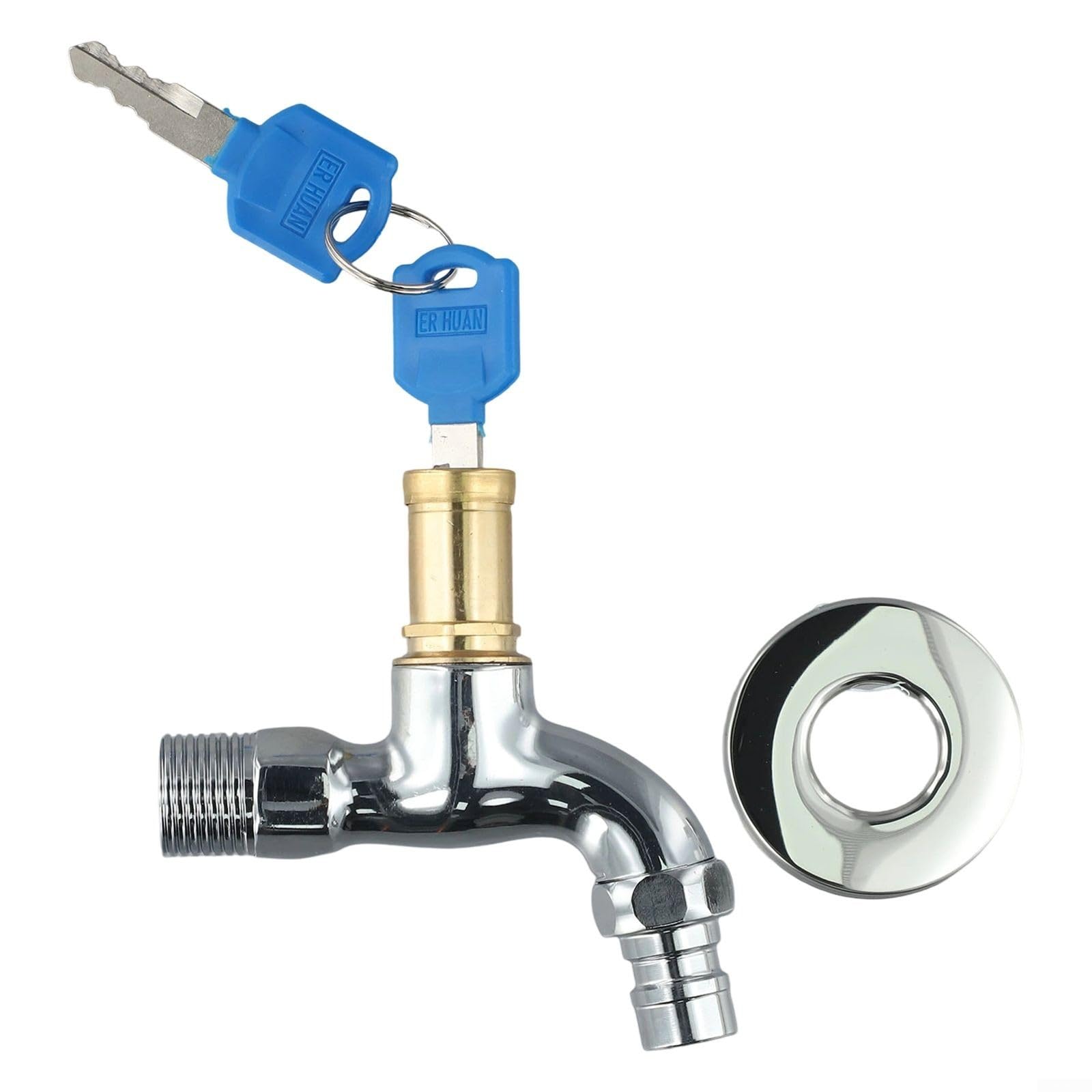 Lockable Outdoor Faucet with Key | Anti-Theft Garden Tap 1/2 Inch Male Thread Secure Metal Alloy Spigot for Washing Machine Car Wash Irrigation Silver(1pc)