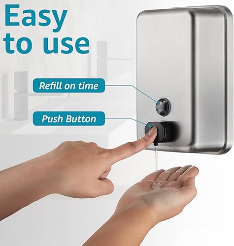 Miniatura 4 de Dispensador de jabón comercial para montaje en pared, jabón de manos de baño de acero inoxidable, líquido de 38.8 onzas, bomba antifugas y