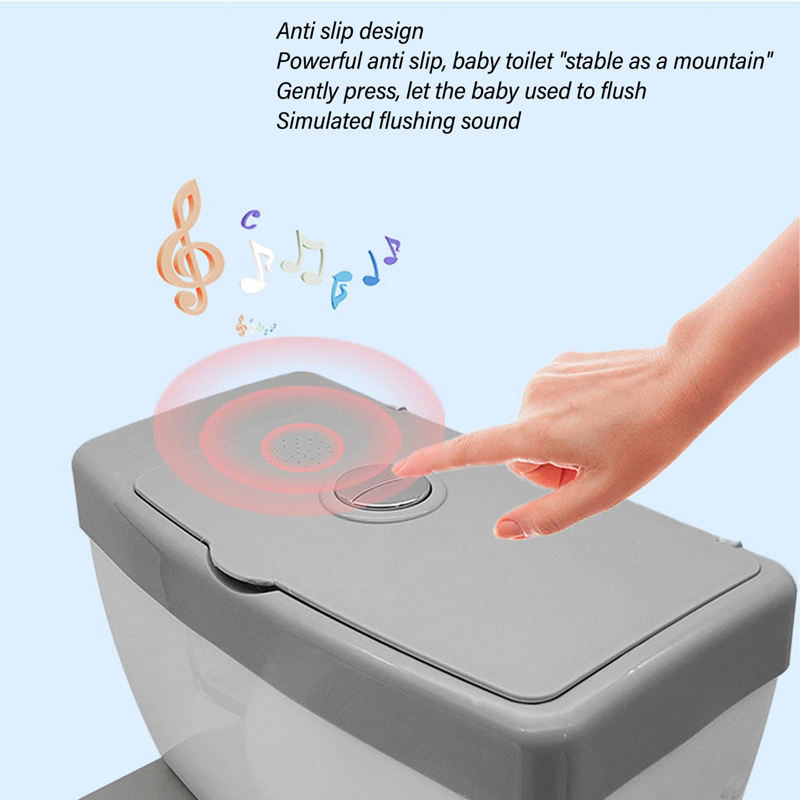 Töpfchen-Trainingstoilette, Kleinkind-Toilettensitz, Kinder-Trainingstöpfchen mit Realistischem Spülgeräusch, Abnehmbares Becken, Rutschfeste Unterseite für, Mädchen, Babys (GREY)