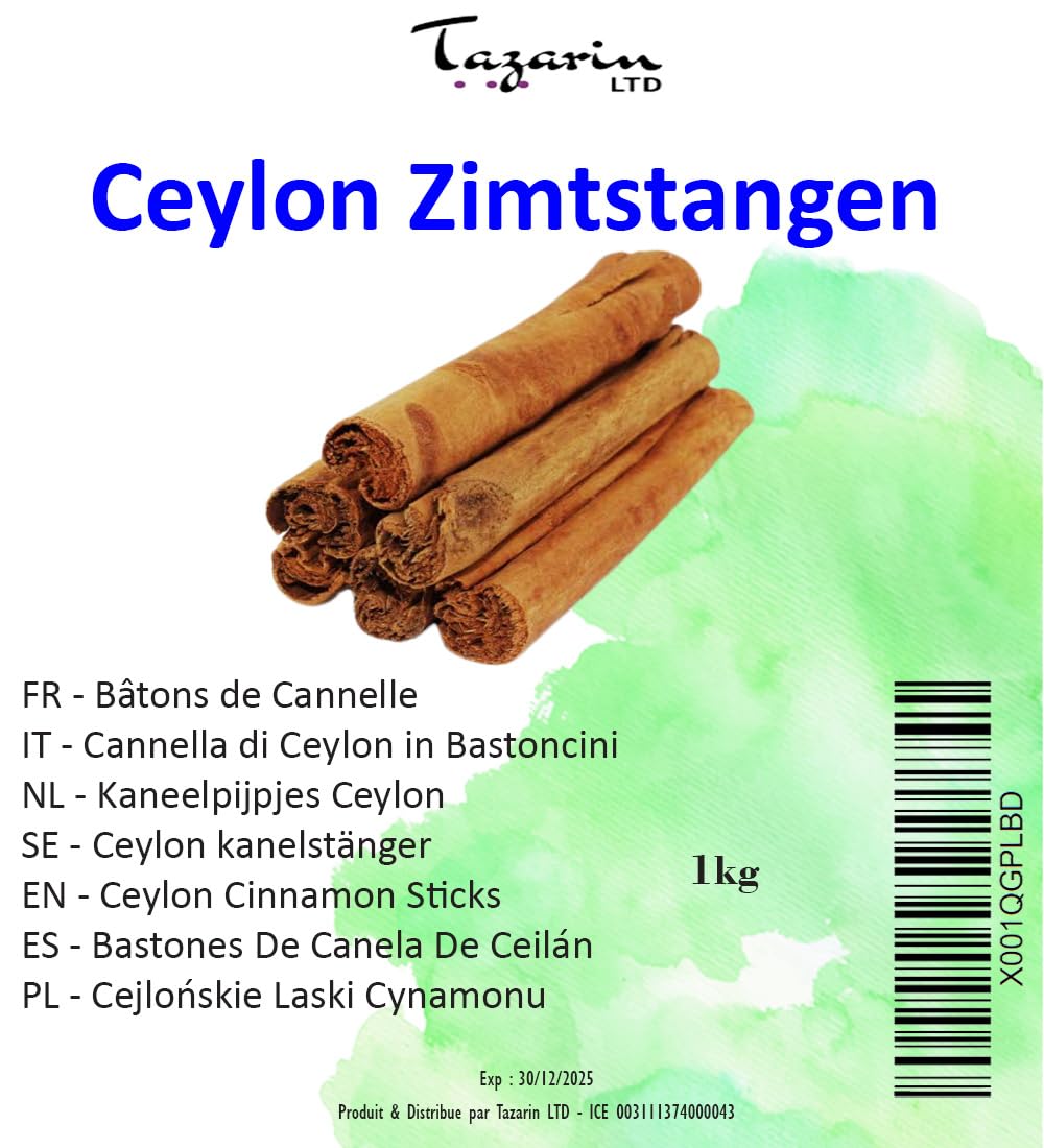 1kg Bâtons de cannelle de Ceylan entières - Arôme & Goût Intense - 100% Naturel, Pur et Sans Additifs - TazarinLtd
