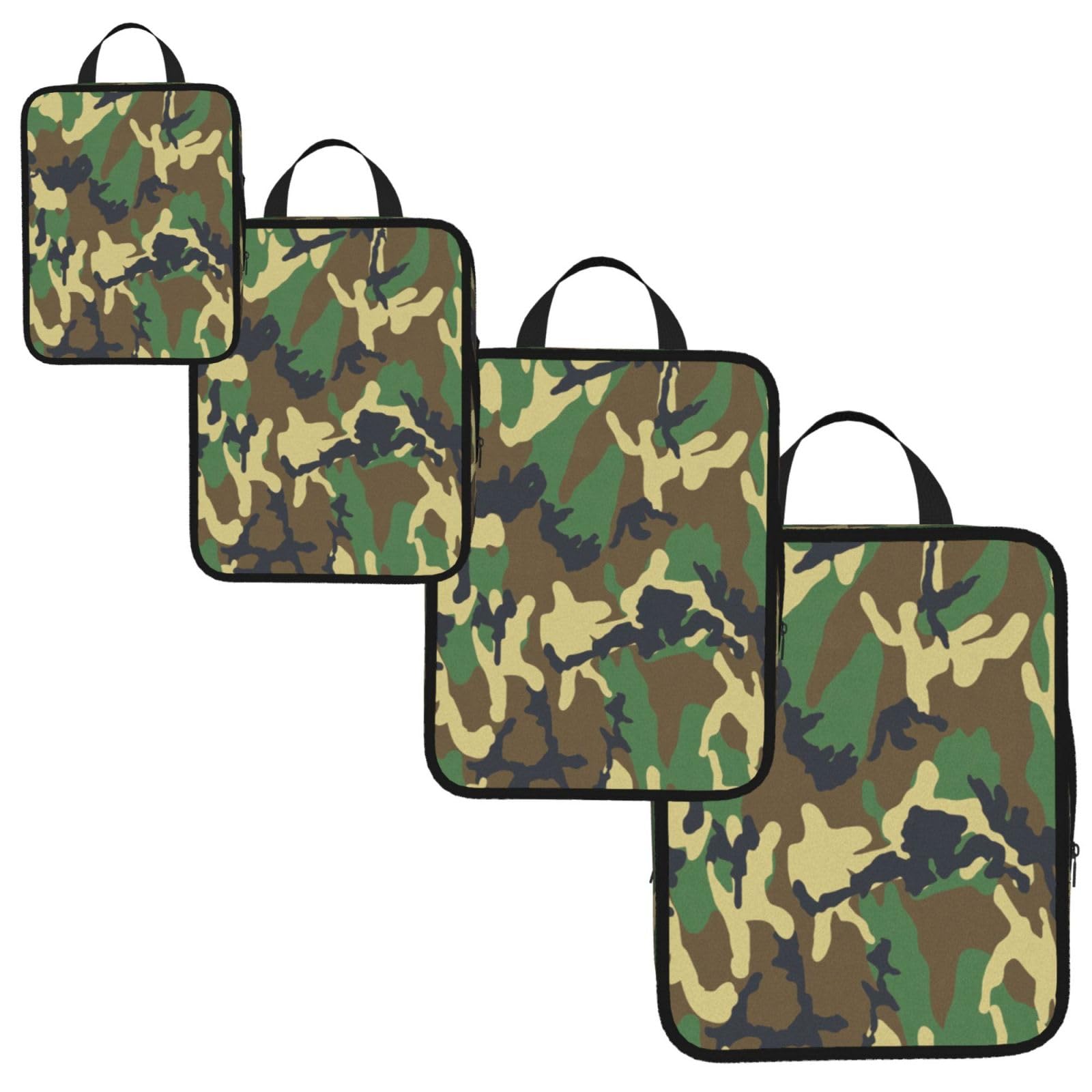 Green Military Camo Print 4 Set Compression Packing Cubes for Suitcases,Expandable Storage Bag Organizers