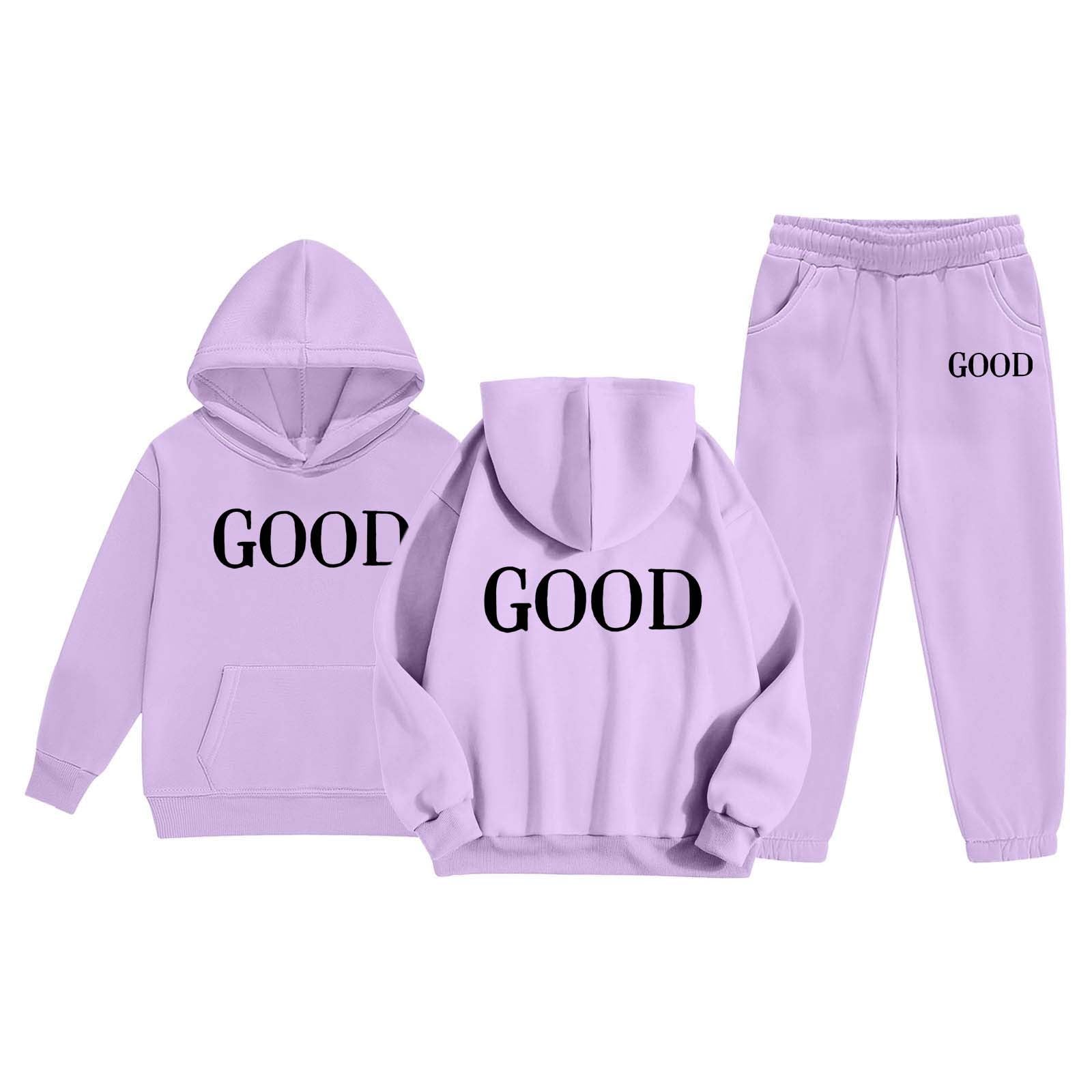 Generisch Survêtement pour fille et garçon - Ensemble 2 pièces - Sweat à capuche et pantalon de jogging - Lettre imprimée - Vêtement de sport chaud - Tenue de loisirs - Streetwear