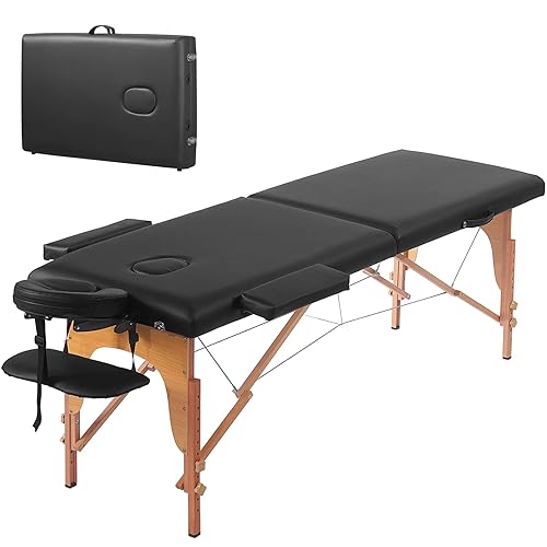 Prilinex Mesas de masaje portátiles de 3 pestañas plegables de 84 pulgadas mesa de tatuaje facial resistente de spa con estuche de transporte cuna